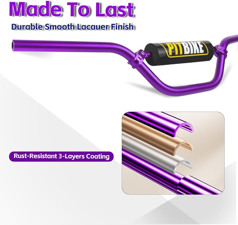 DAYIMADE 7/8" Pit Bike Handlebars with Foam Pad – Motorcycle Handlebars for CRF YZF KXF KLX RMZ DRZ Dirt Bikes, ATV, Quad, E-Bike Mods,T6 Aluminum 7/8 Motorcycle Handlebar Upgrade (Purple) - Image 2